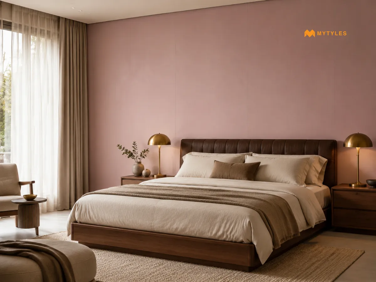 Pastel Pink Rustic Wall Tile in Bedroom